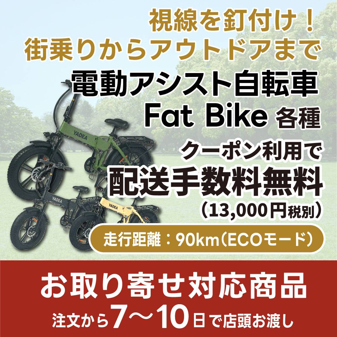 【視線を釘付け！街乗り-アウトドアまで】電動アシスト自転車 Fat Bike(通常価格180,000円)